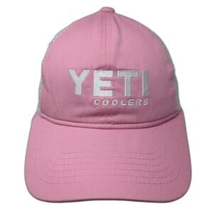 Yeti Trucker Hat Pink White One Size Mesh Back Snapback Logo Embroidered Coolers